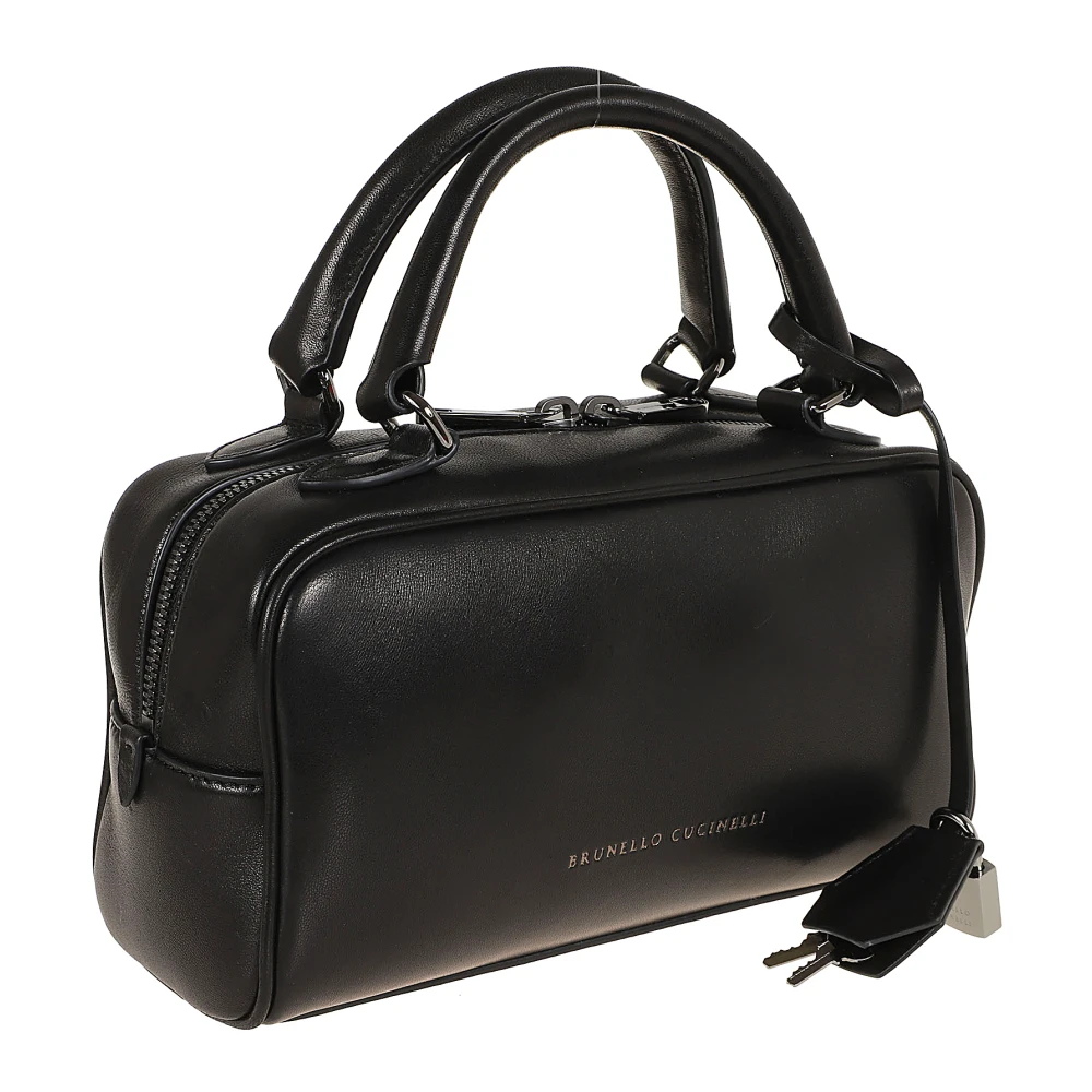 BRUNELLO CUCINELLI Zwarte leren schoudertas Black Dames