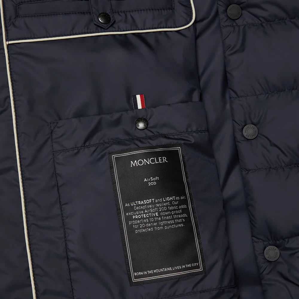 Moncler Navy Leren-afgewerkte Donsjas Blue Heren