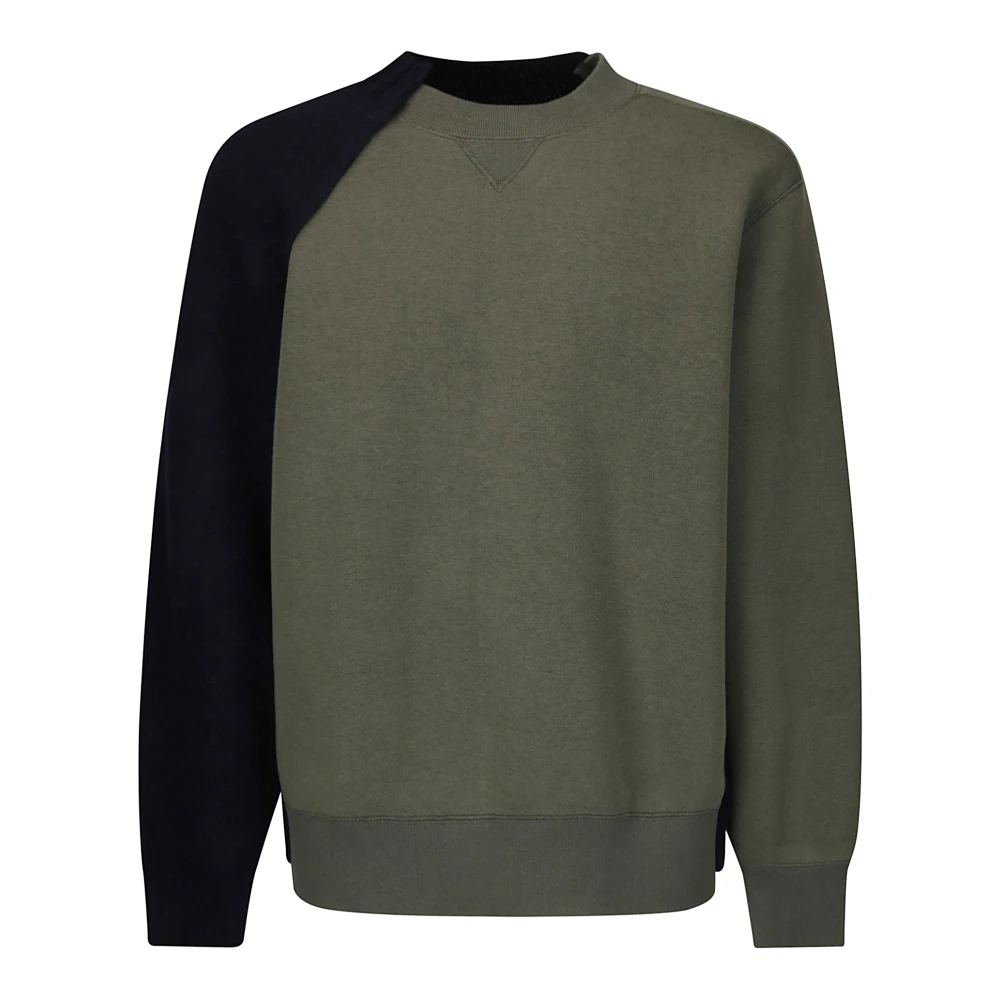 Sacai Katoen Crew Neck Wol Achterkant Sweater Green Heren