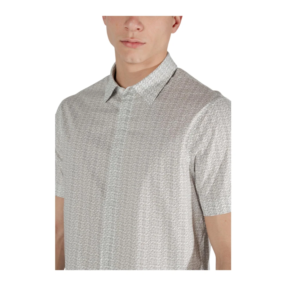 Armani Exchange Overhemd met geometrisch patroon korte mouwen klassieke kraag Beige Heren