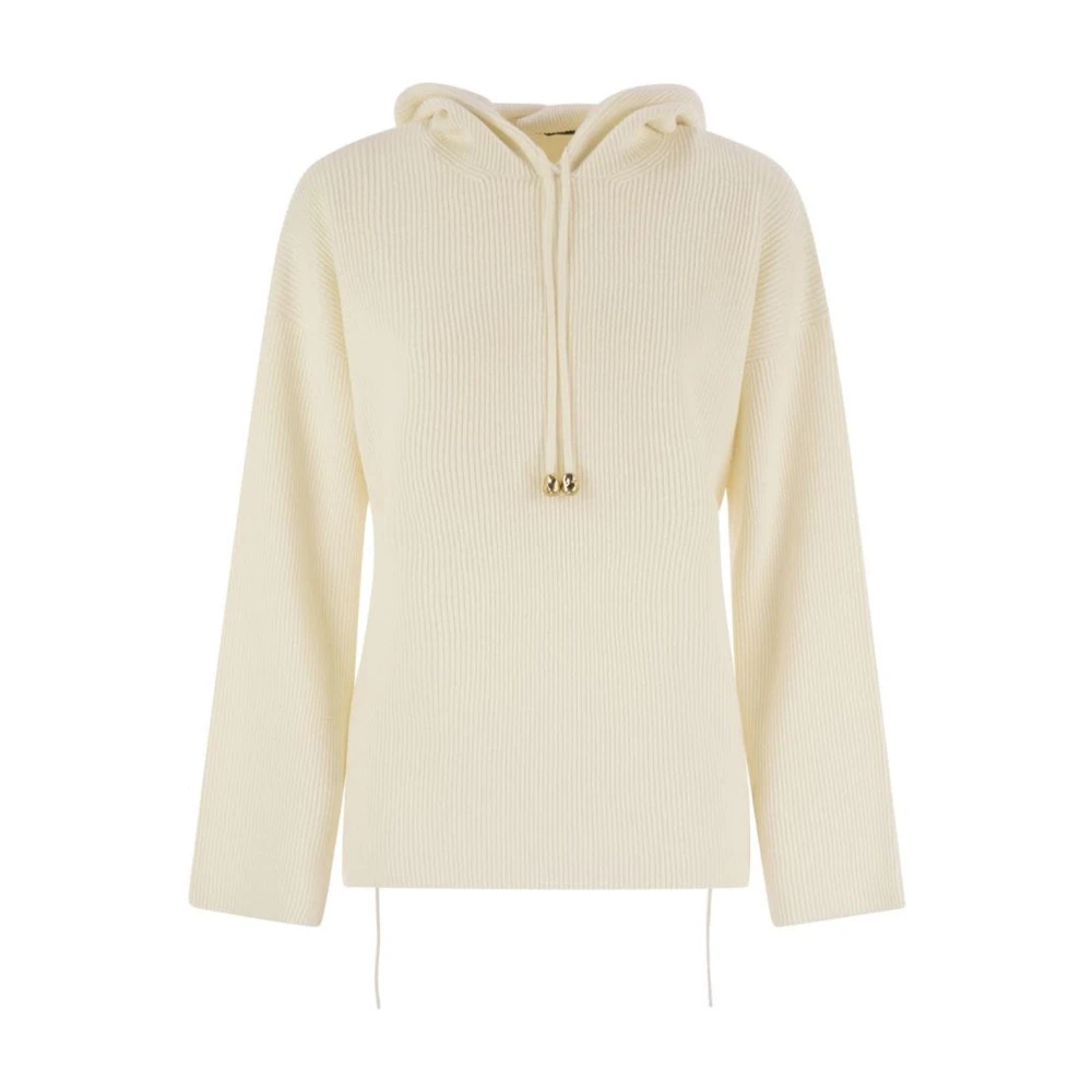 Fabiana Filippi White English Ribbed Hooded Jumper - Female - Hoodies - S - Sweatshirts & Hoodies