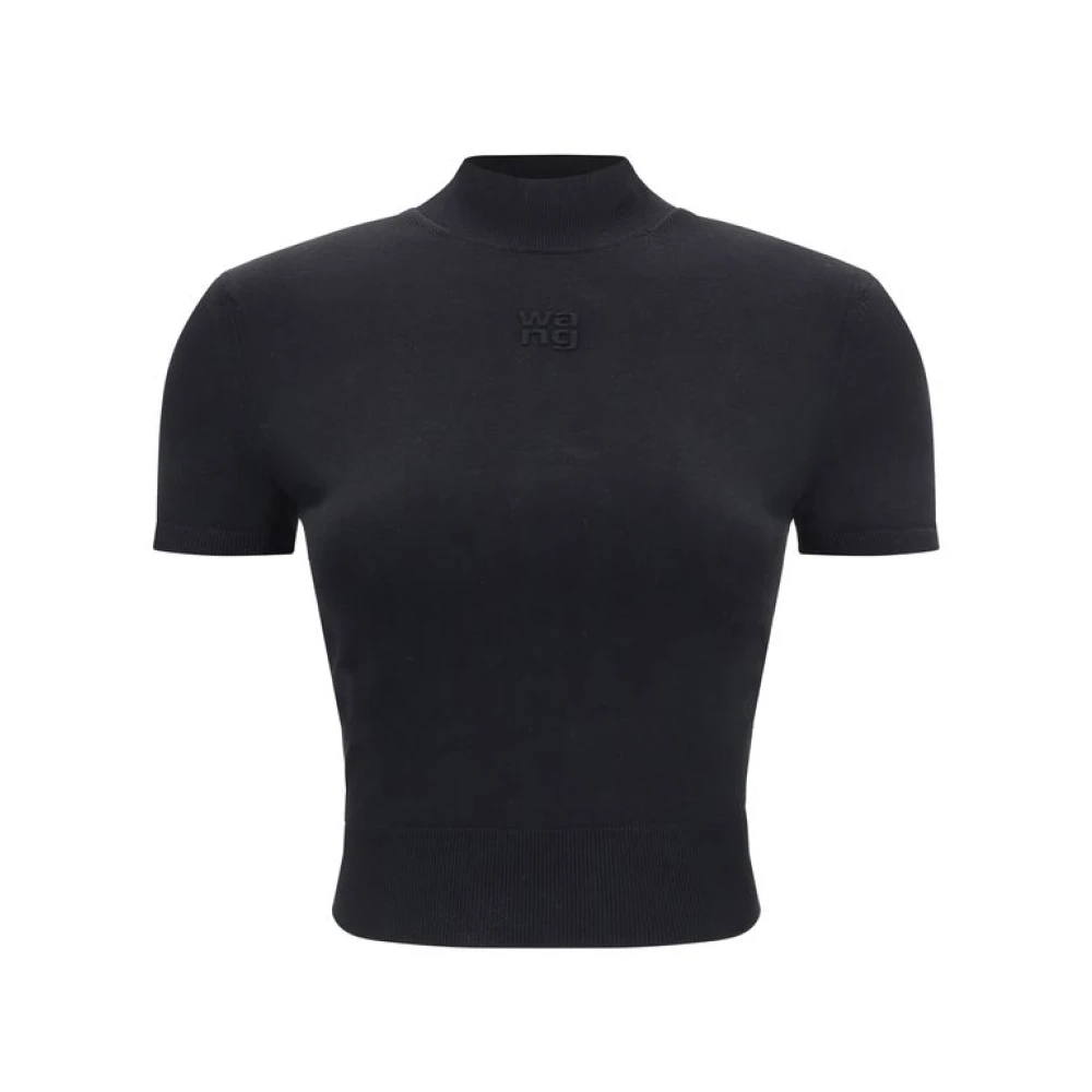 alexander wang Geribbelde korte mouw logo top Black Dames