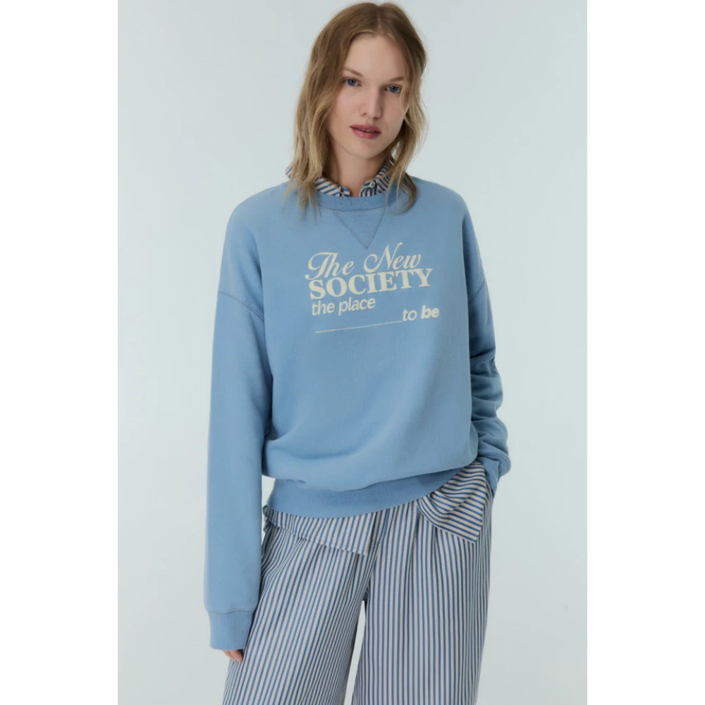 The New Society Blauwe Allure Katoenen Sweater met Logo Blue Dames