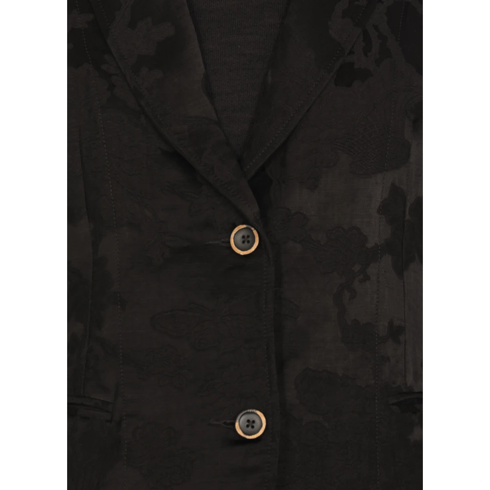 UMA Wang Zwarte Linnen Blazer met Bloemenpatroon Black Dames