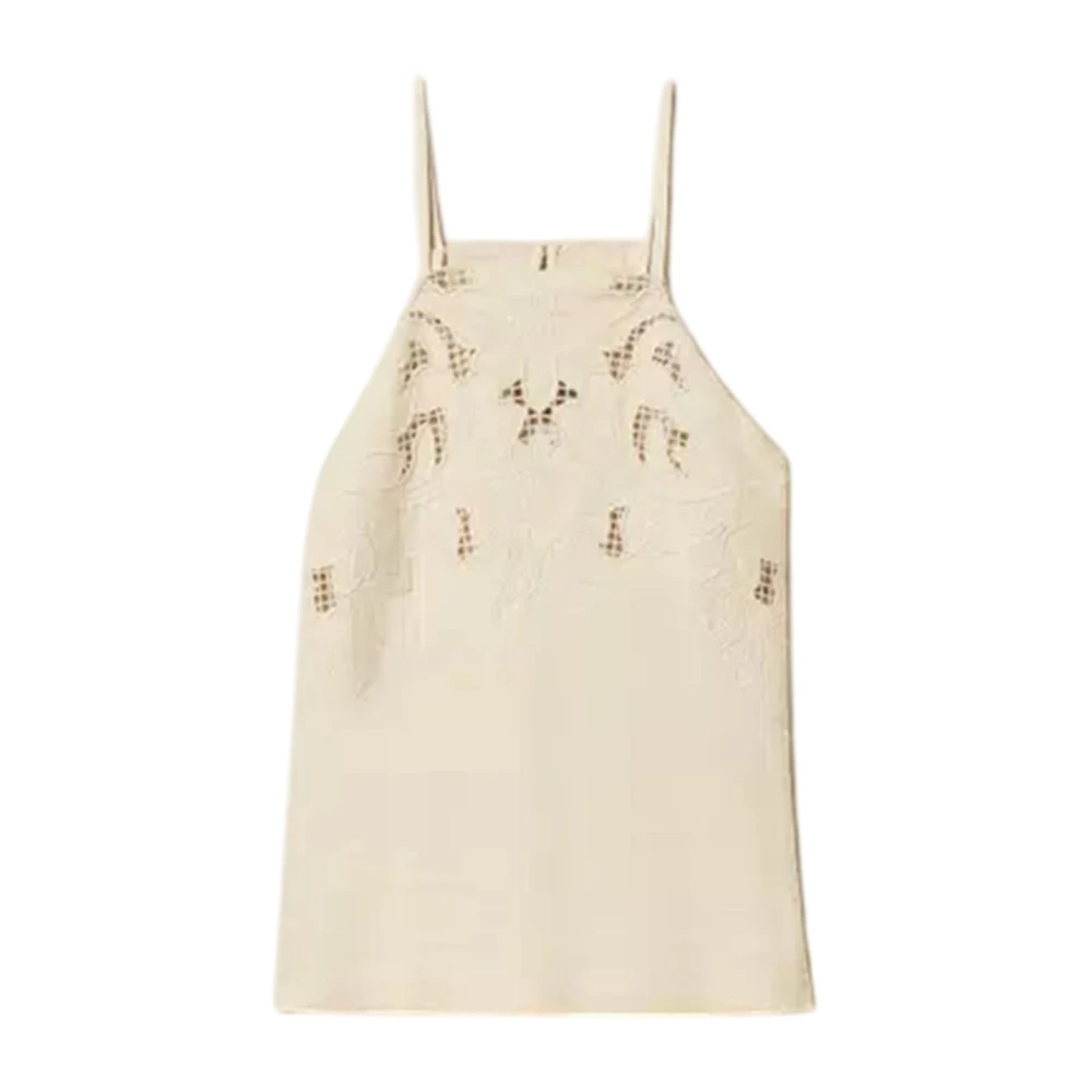 Twinset Women's Beige Sleeveless Tops, Xs, Top Con Ricamo Traforato