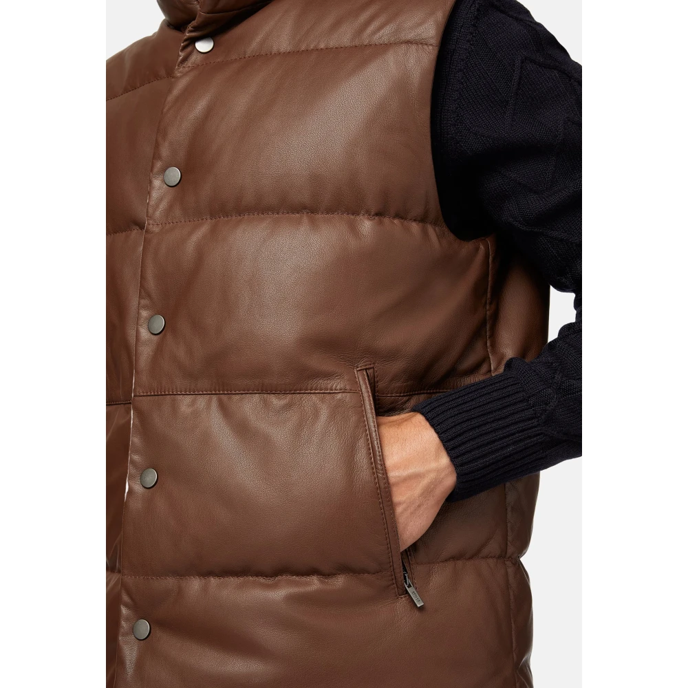 Boggi Milano Gilet van echt leer met donsvoering Brown Heren