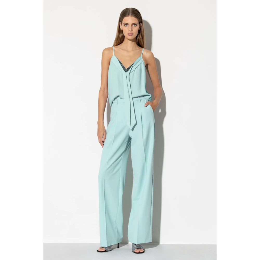 LUISA CERANO Camisole Top van Zijde-Mix met Fonkelende Strassstenen Green Dames