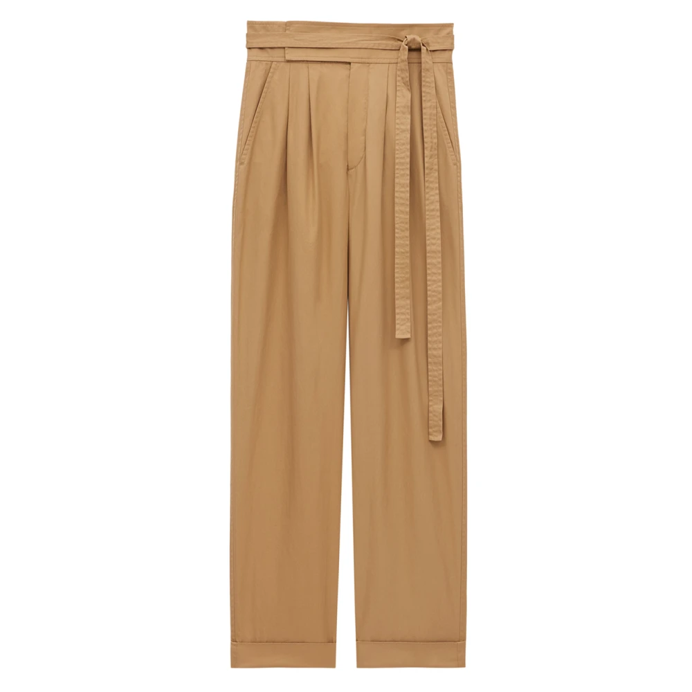 Saint Laurent Beige Broek met Omgeslagen Boorden Beige Dames