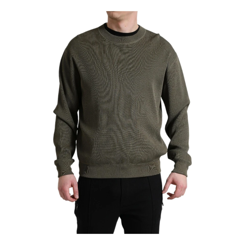 Dolce & Gabbana Men's Green Crew Neck Viscose Pullover Sweater
