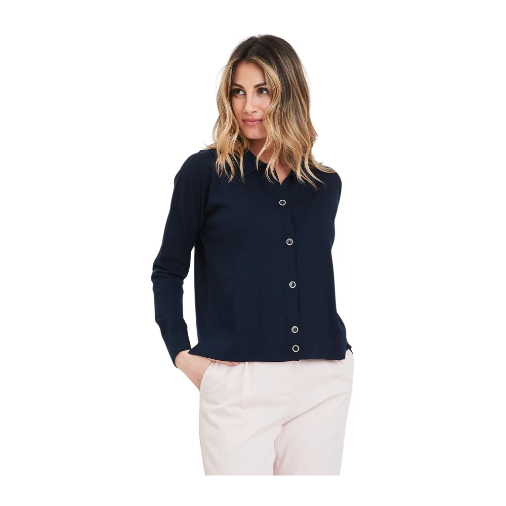 Gran Sasso Verfijnde Polo Shirt met Split Blue Dames