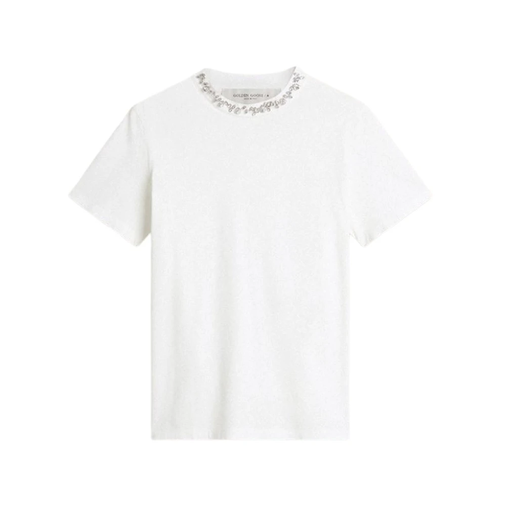 Golden Goose T-shirt met Kristallen Ketting White Dames