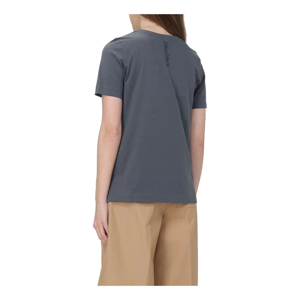 Max Mara Geborduurde V-hals katoenen T-shirt Gray Dames