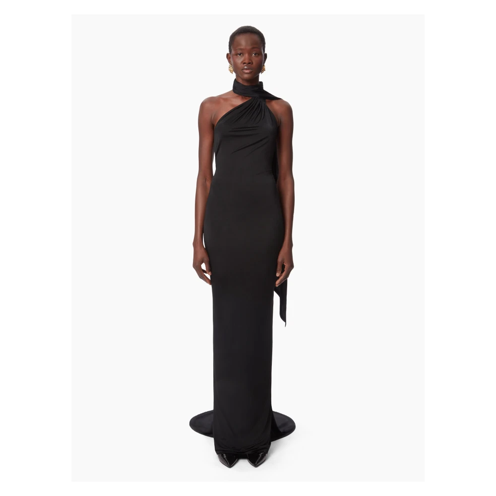Nina Ricci Zwarte Gedrapeerde Halterjurk Black Dames