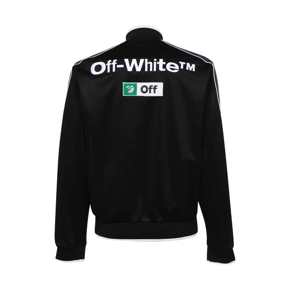 Off White Zip Hoodie met Decoratieve Patches Black Heren