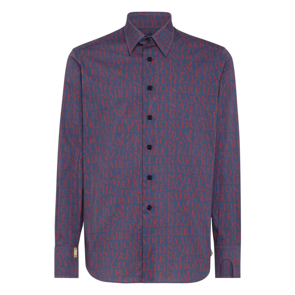 Billionaire Herr Blå Skjortor S, Bomull, Monogram-Mönstrad Bomullsskjorta