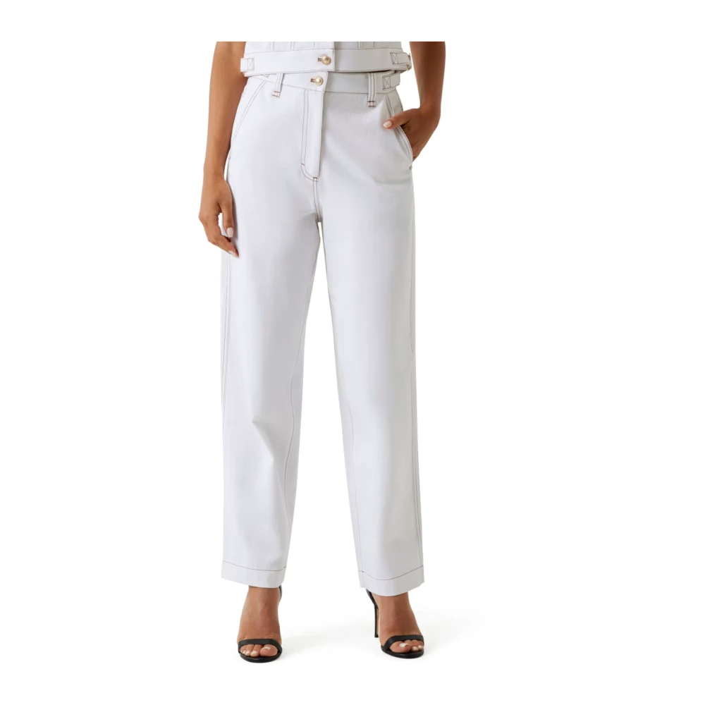Guess Women's White Coreline Contrast Straight Trousers - Straight Trousers - Xs - Trousers