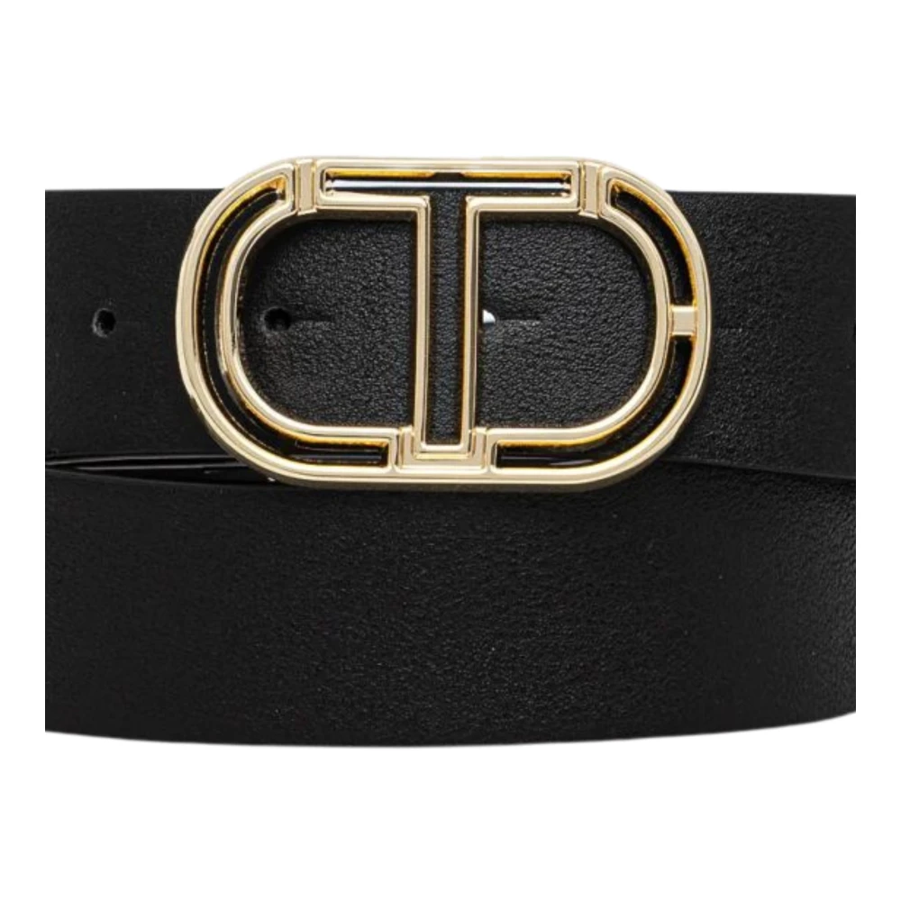 Twinset Zwarte leren riem met gerecyclede materialen Black Dames