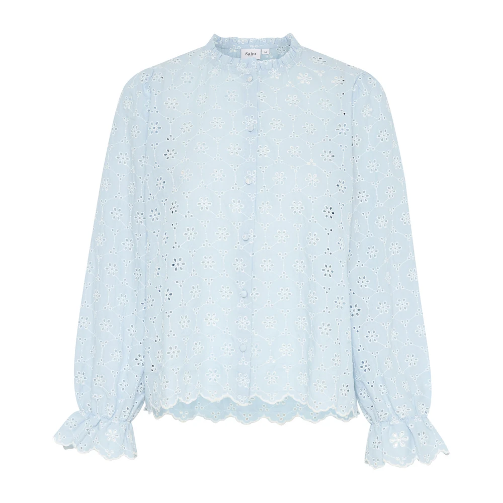 Saint Tropez Blå Chambray Blus med Knäppning Blue, Dam