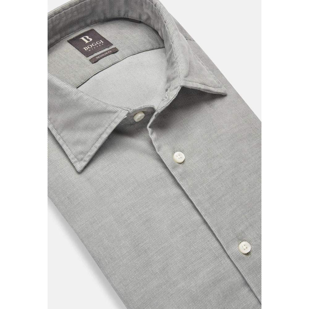 Boggi Milano Regular Fit Blauw Fluwelen Overhemd Gray Heren