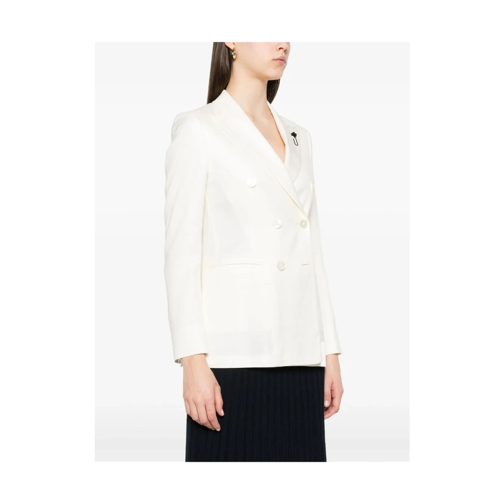 Lardini Beige Double-Breasted Jas met Splitmanchetten White Dames
