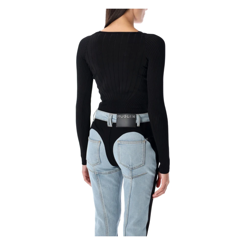 Mugler Zwart Sculpting Gebreide Bodysuit Topwear Black Dames