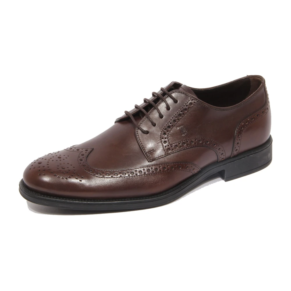 Tod's Men's Brown Laced Shoes, 7 Uk, Derby Bucature Fondo Gomma Rq