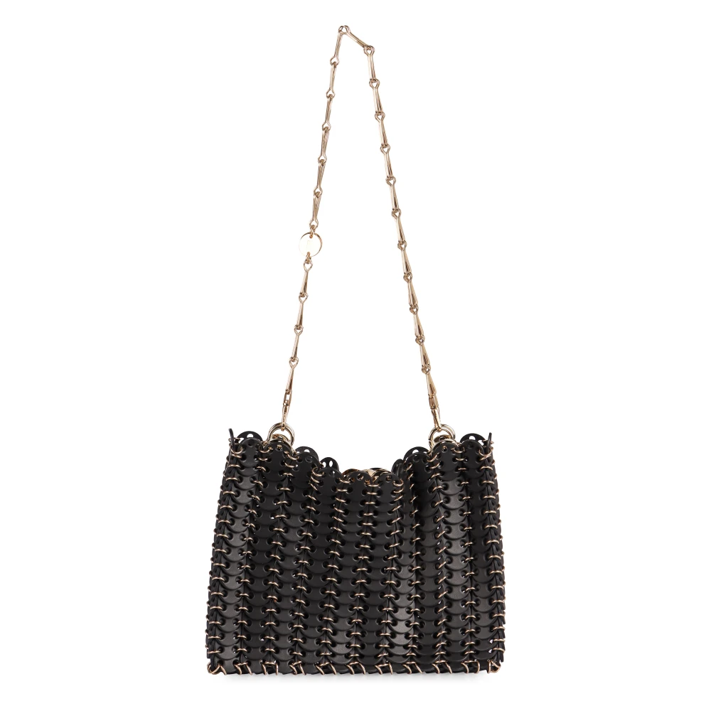 Paco Rabanne Schoudertas van leer met kettinghandvat Black Dames