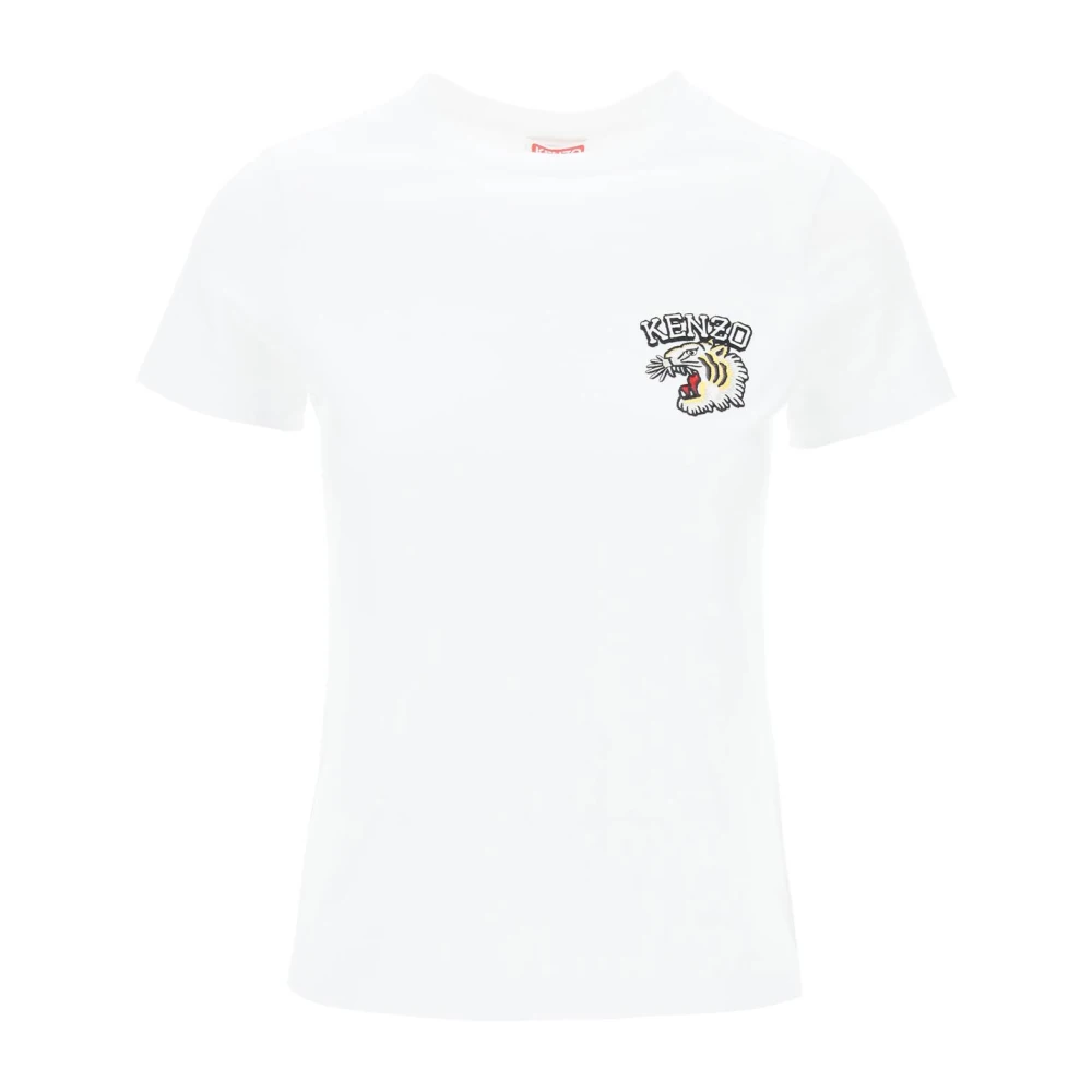 Kenzo Tiger Varsity Crew-Neck Geborduurd T-Shirt White Dames