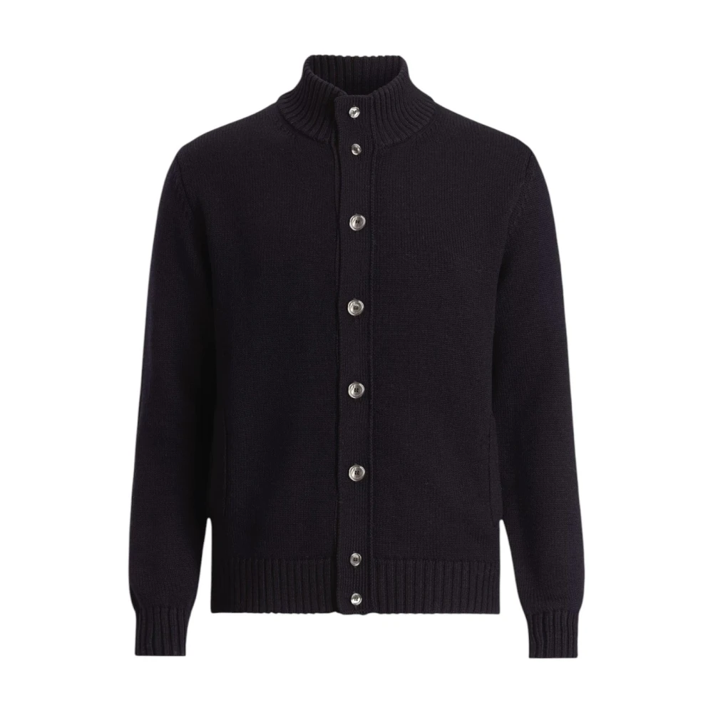 Oscar Jacobson Navy Merino Wol Vest Regular Fit Blue Heren