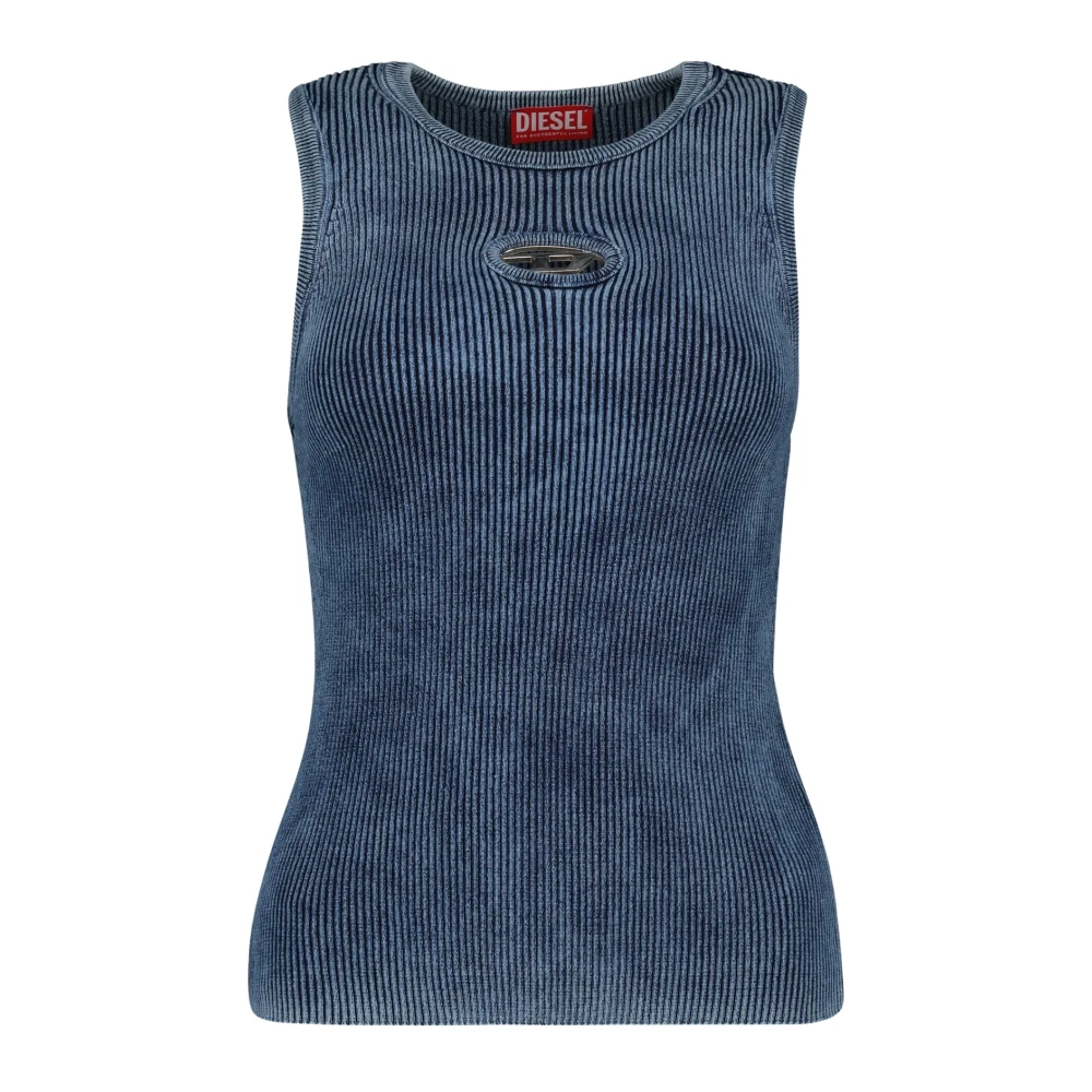 Diesel Blauwe Geribbelde Mouwloze Top Blue Dames