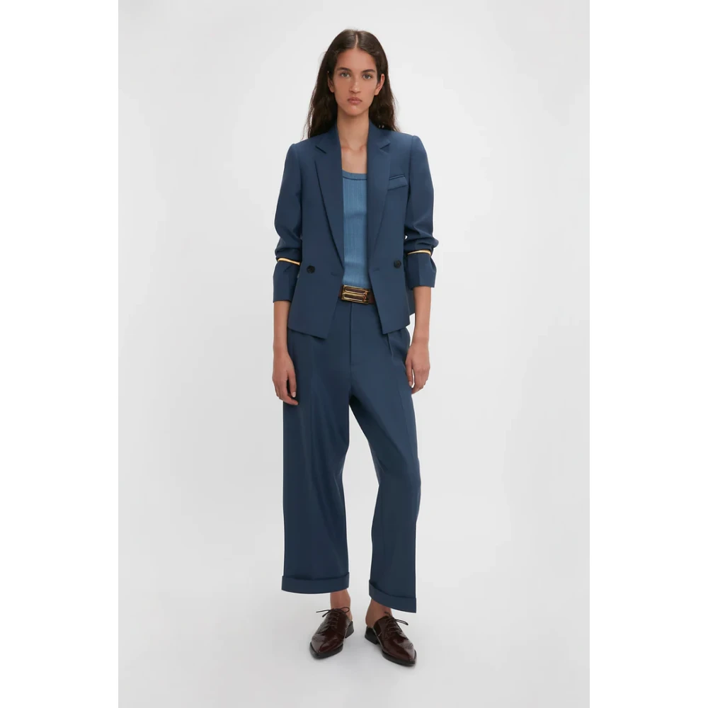 Victoria Beckham Blauwe Double Breasted Jas Ss24 Blue Dames