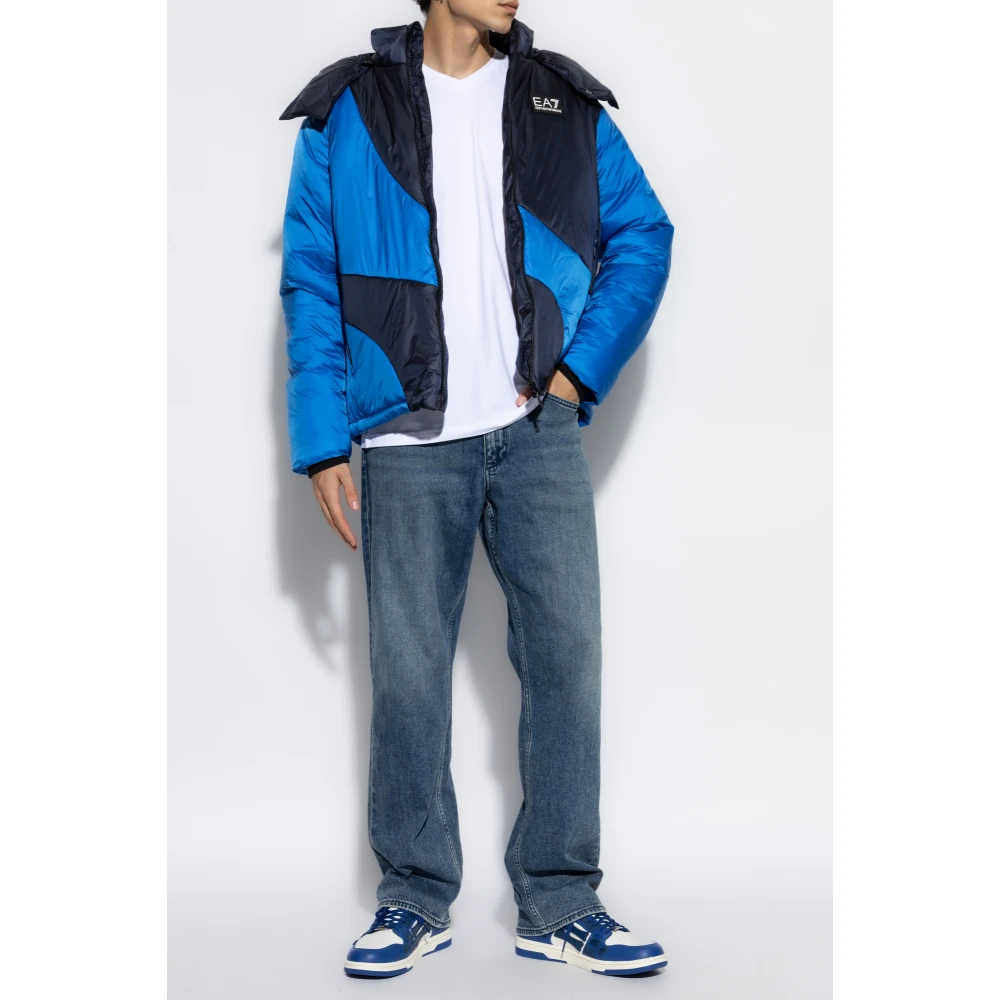Emporio Armani EA7 Gewatteerde jas met afneembare capuchon Blue Heren