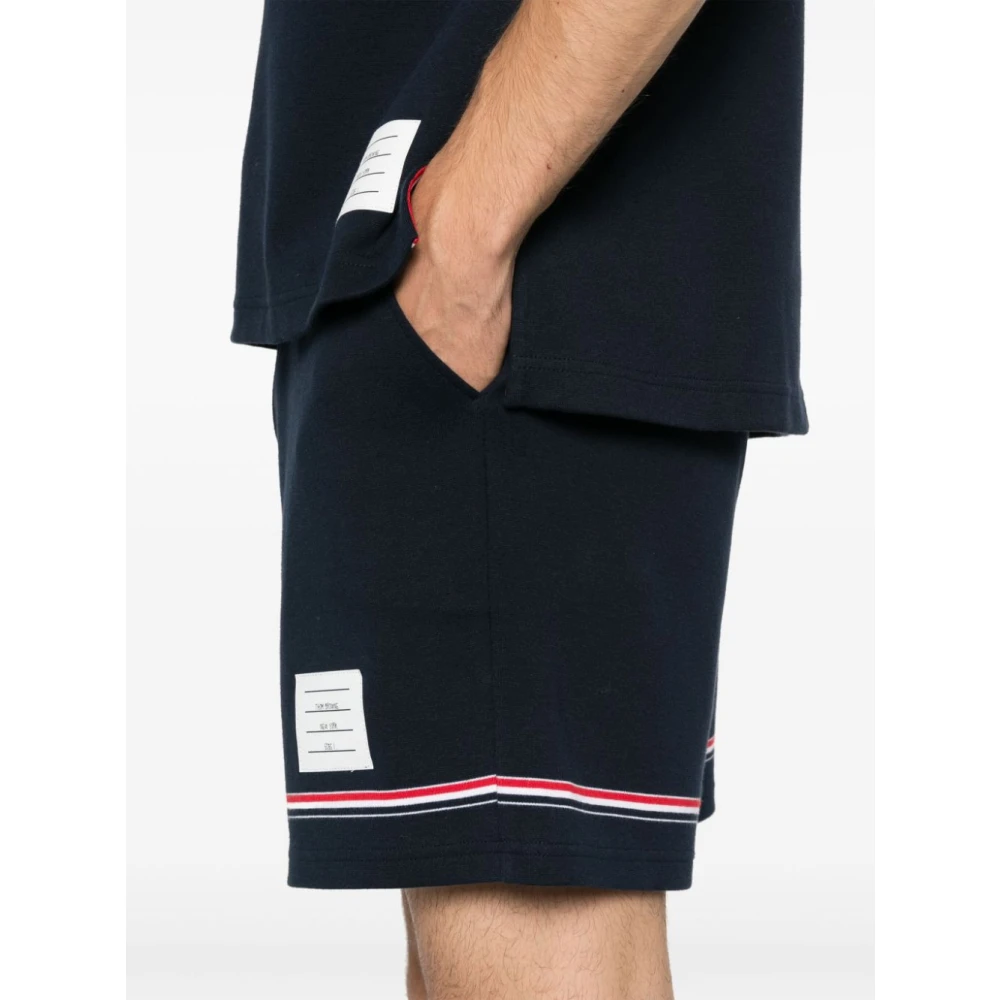 Thom Browne Blauwe Jersey Shorts met RWB Streep Blue Heren