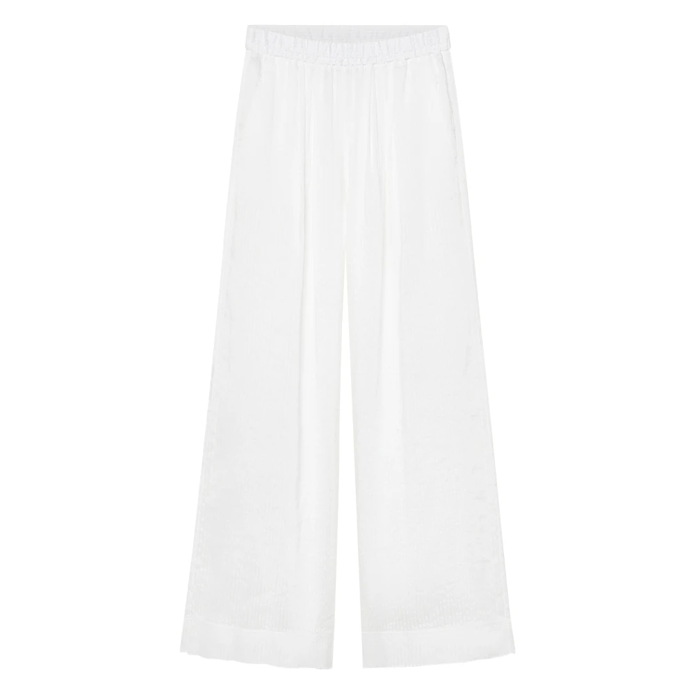 Forte Forte Women's White Wide Trousers, M, Striped Silk And Linen Voile Trousers