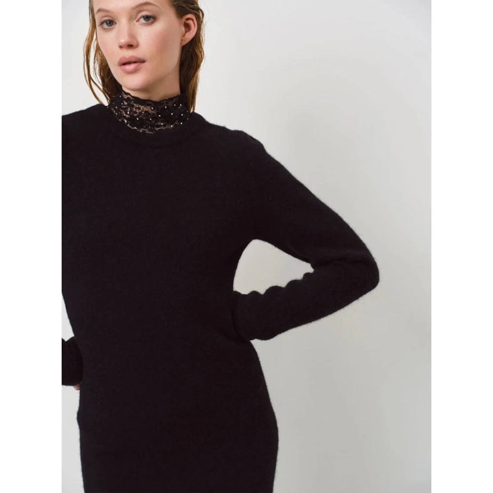 Dante 6 Alpaca-Merino Gebreide Jurk met Strikdetail Black Dames