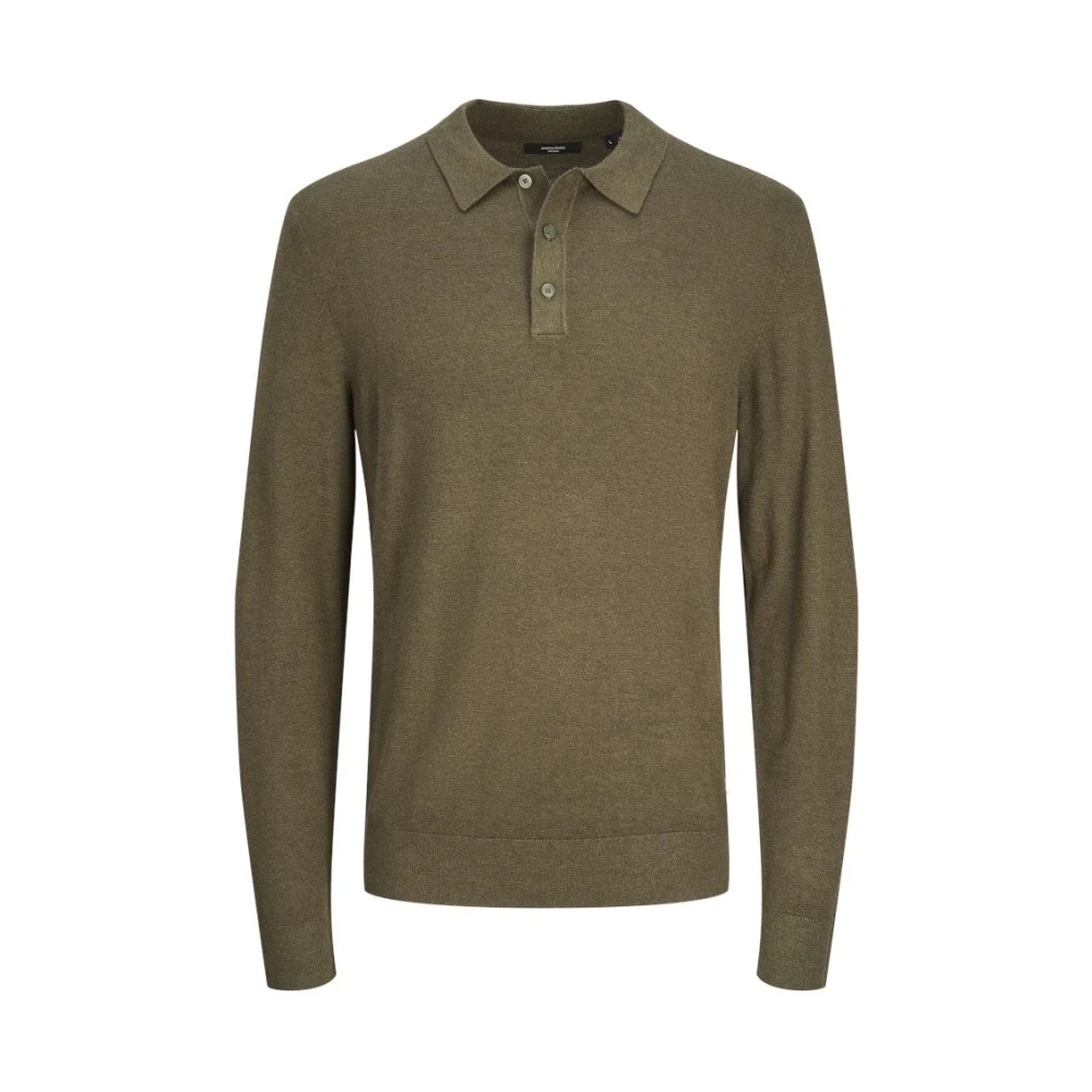 jack & jones Premium Knit Polo LS Peat Melange Groen Green Heren