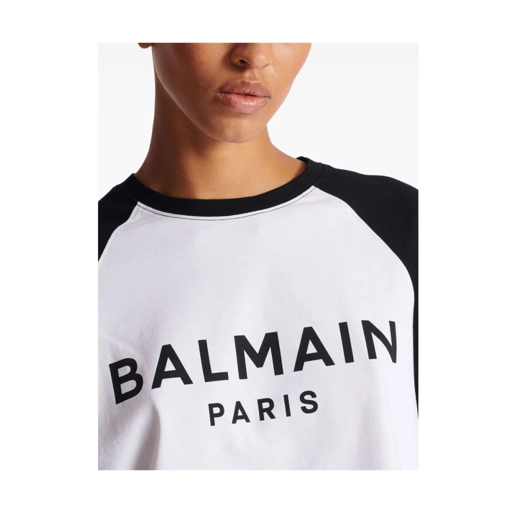 Balmain Katoenen T-shirt met Logo Print White Dames