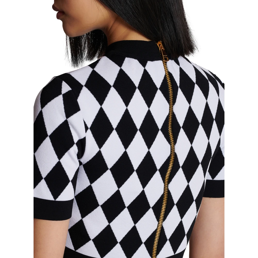 Balmain Diamant jacquard gebreide top Black Dames