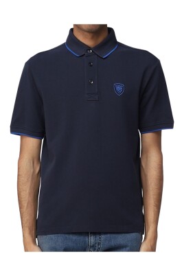 polo-en-coton-bleu-avec-ecusson-logo