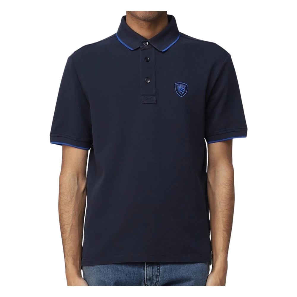 Blauer Polo Shirts, Male, L, Cotton Polo Shirt With Logo Shield Blue