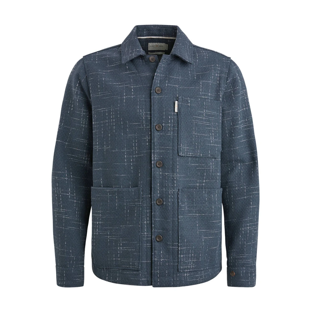 Cast Iron Overshirt Langarmshirt Semi Solid Blue Heren