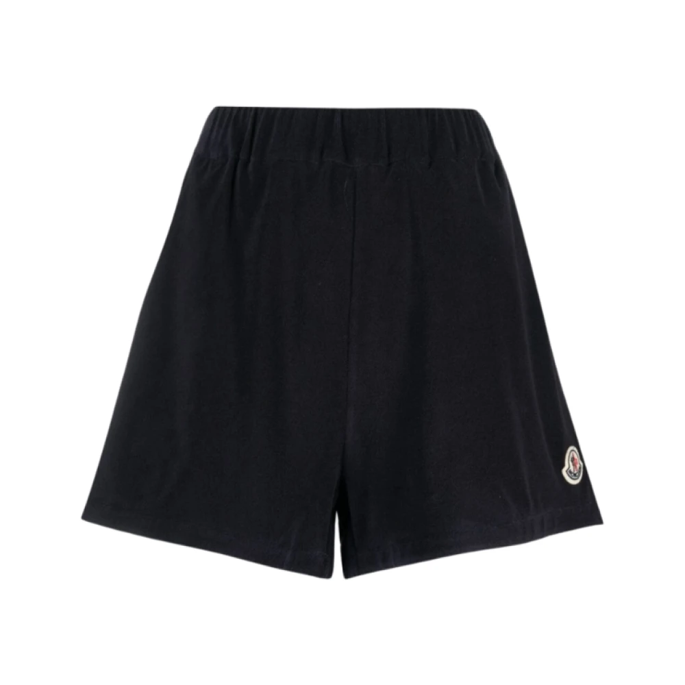 Moncler Marineblauwe Velvet Patch Logo Shorts Blue Dames