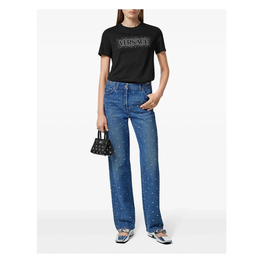 Versace Zwarte Kristal T-Shirt Black Dames