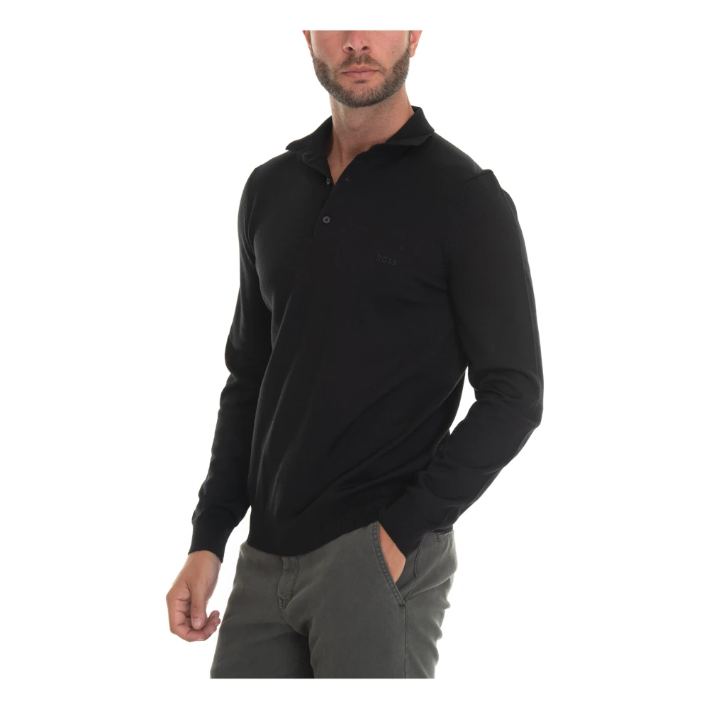 Boss Klassieke Polo Shirt met Lange Mouwen Black Heren