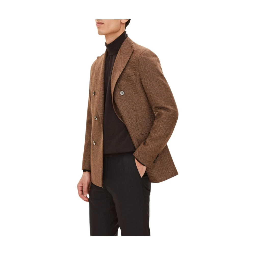 Oscar Jacobson Bruine Hopsack Blazer Regular Fit Brown Heren