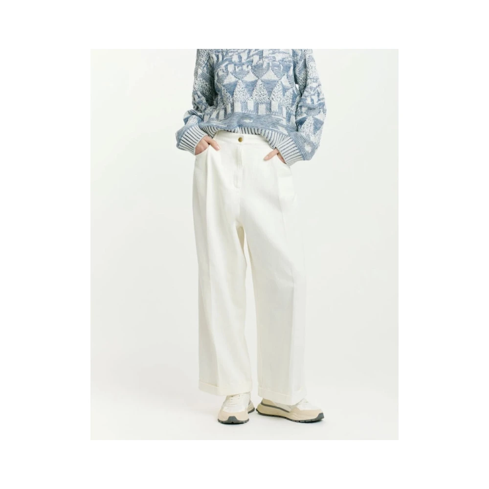 Momoni Sculpturale Wide Leg Denim Broek White Dames
