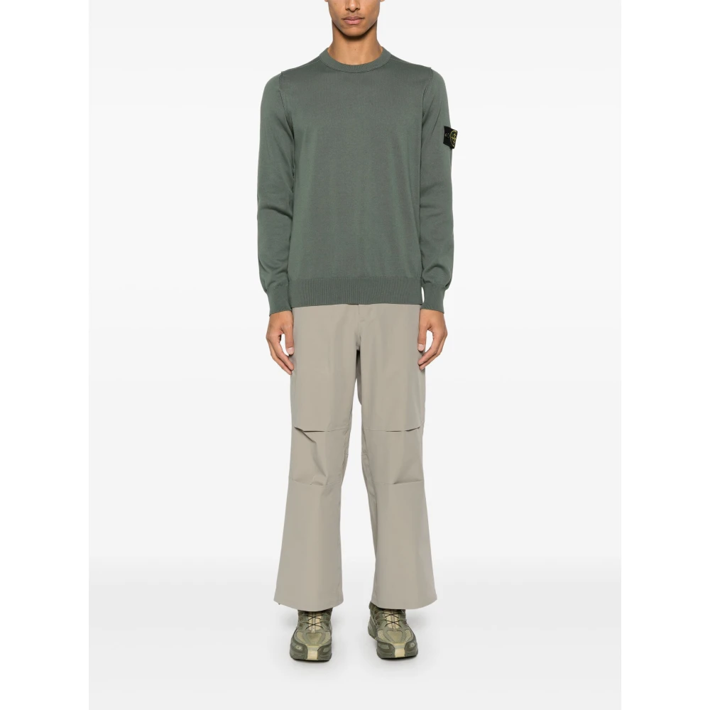 Stone Island Groene Ribtrui met Badge Green Heren