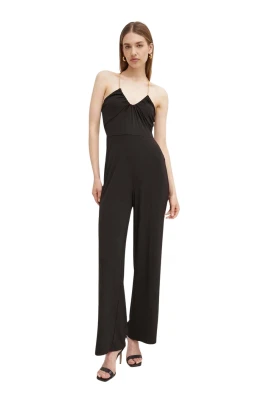 Utsmyckad stretch matt jersey halterneck-jumpsuit