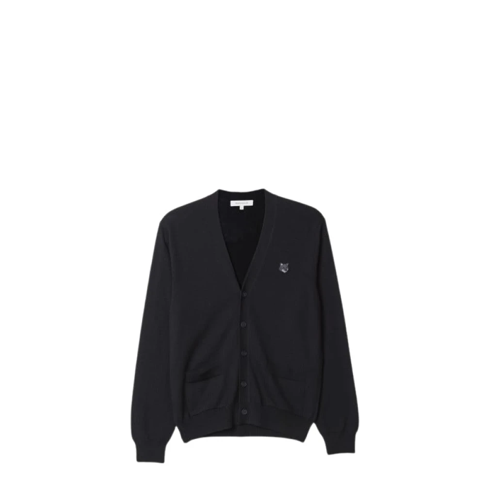 Maison Kitsuné Zwarte Fox Head Patch Cardigan Sweater Black Heren