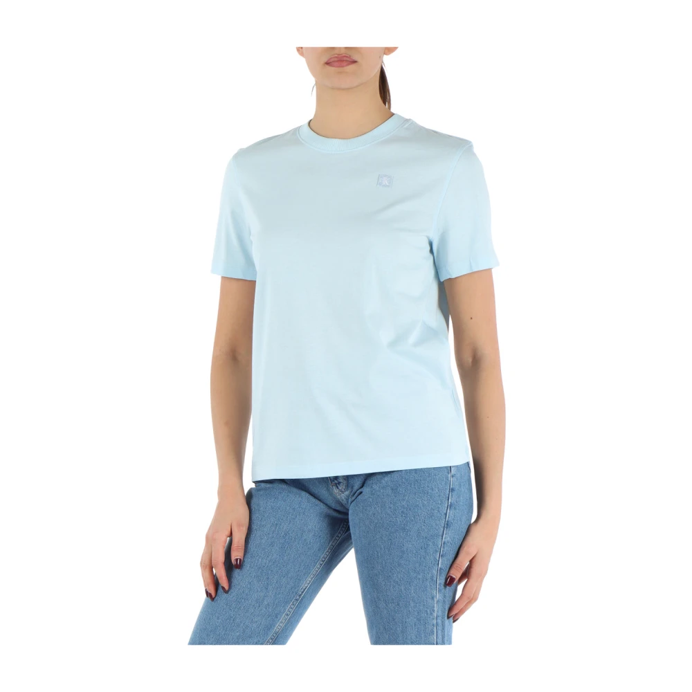Calvin Klein Jeans Katoenen T-shirt met Voorlogo Patch Blue Dames